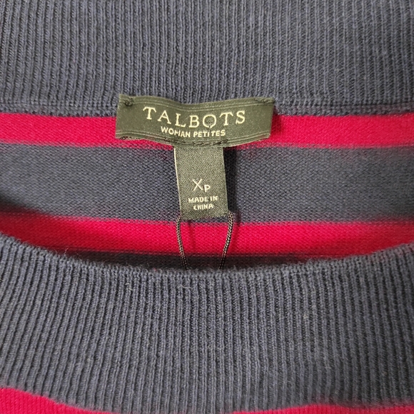 Talbots Striped Cotton Sweater Bateau Neck 3/4 Sleeve Pullover Navy XS Petite - Picture 7 of 8